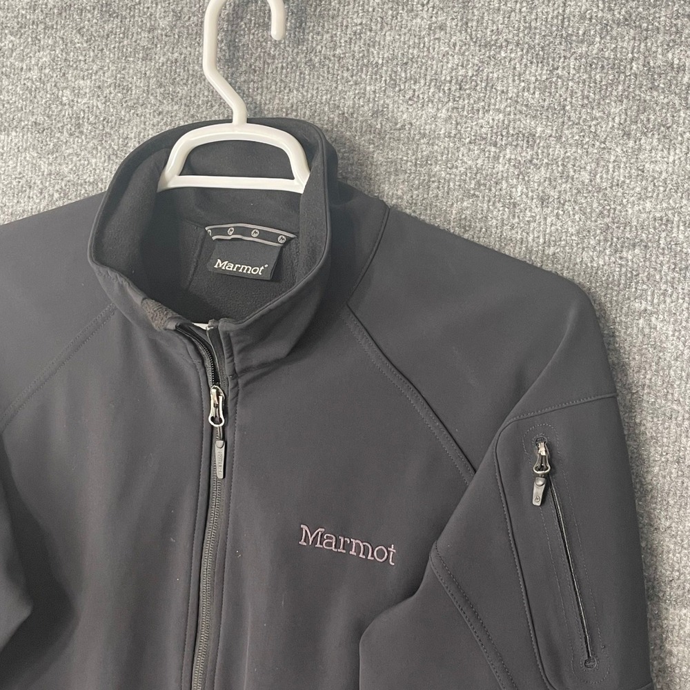 Marmot Mens Black Softshell Fleece Lined Full Zip Jacket Size Medium Hiking